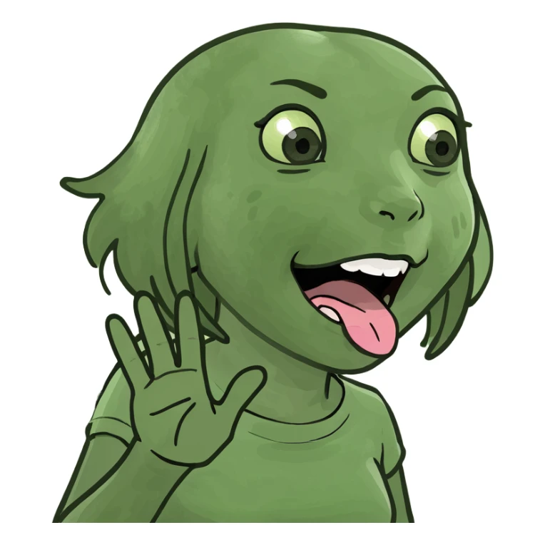 a girl shaking tongue and moving hands. apart sticker