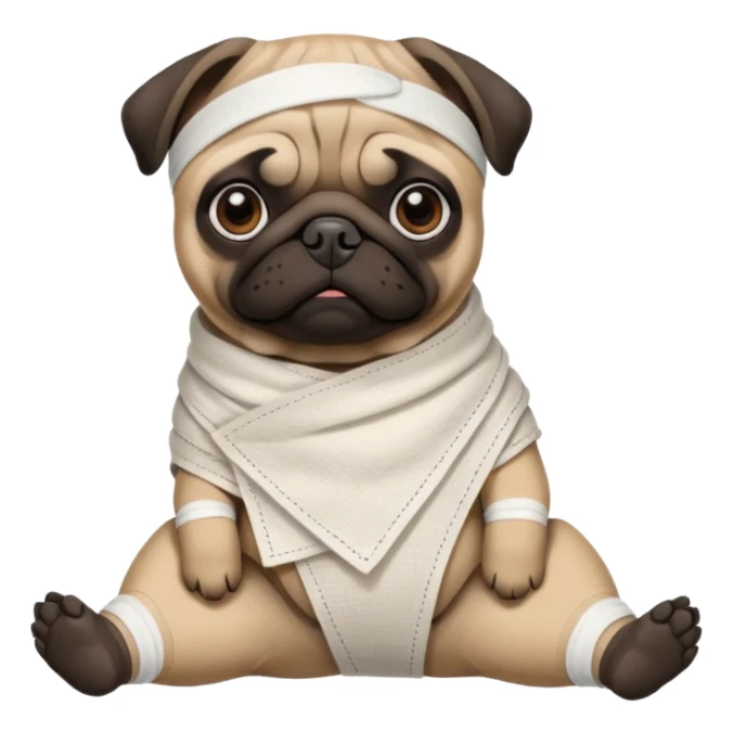 Dark face Pug with a broken left leg in bandage on its leg sticker