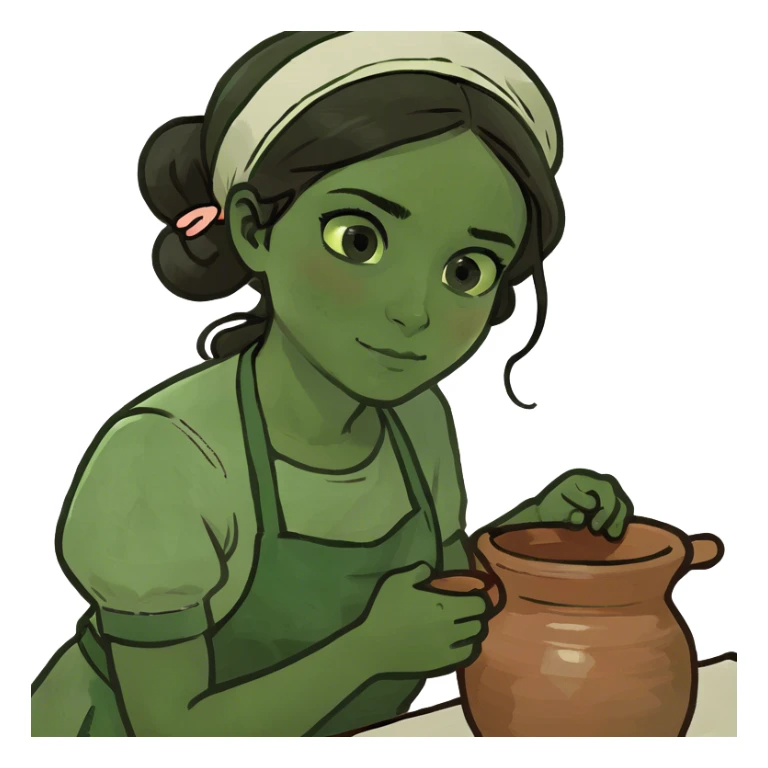 italian girl with dark brown hair making pottery sticker