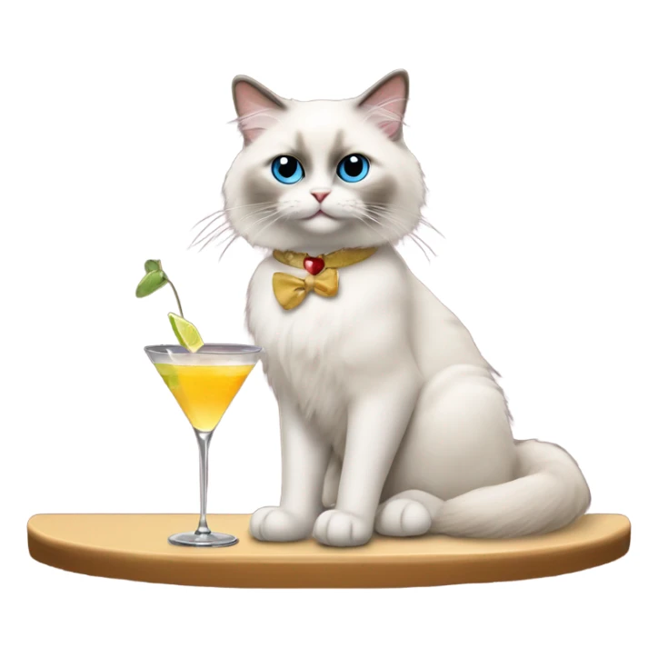 Ragdoll cat sipping a martini cocktail at the bar sticker