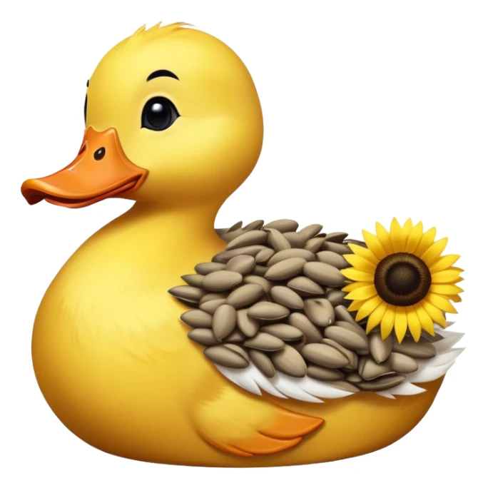a happy duck with a pile of sunflower seeds sticker