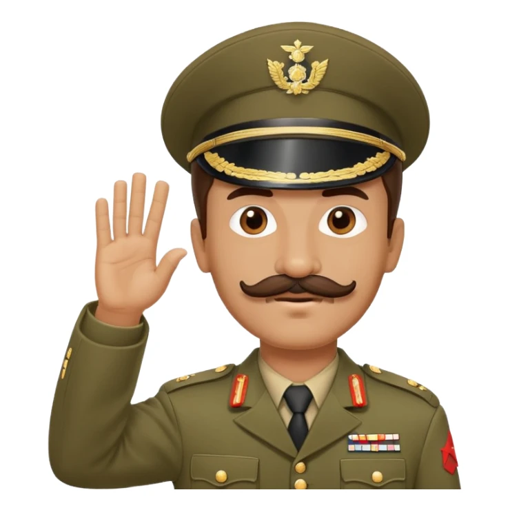 Man with moustache in a soldier uniform raising one Hand high  sticker