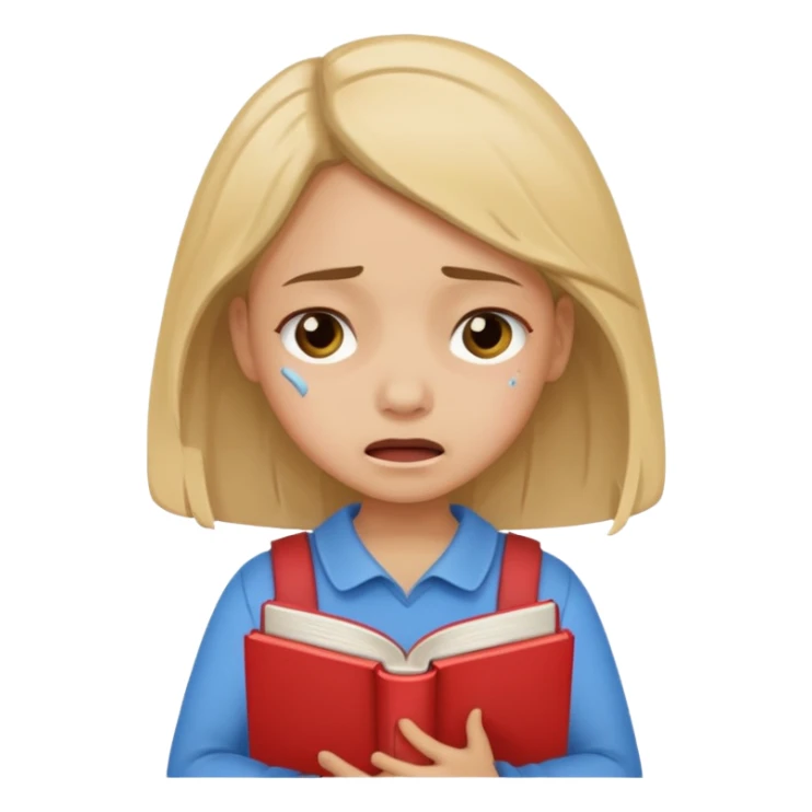 Girl stressed and crying because of study sticker