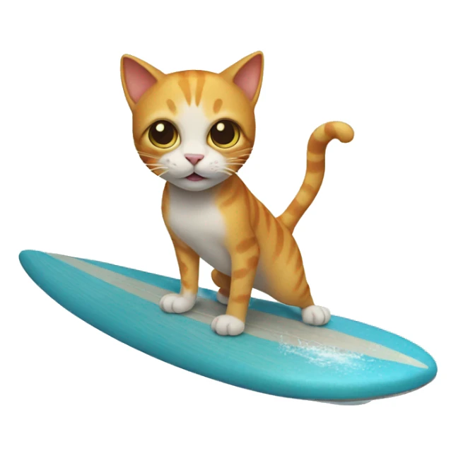 Cat riding a surfboard made out of a fish sticker