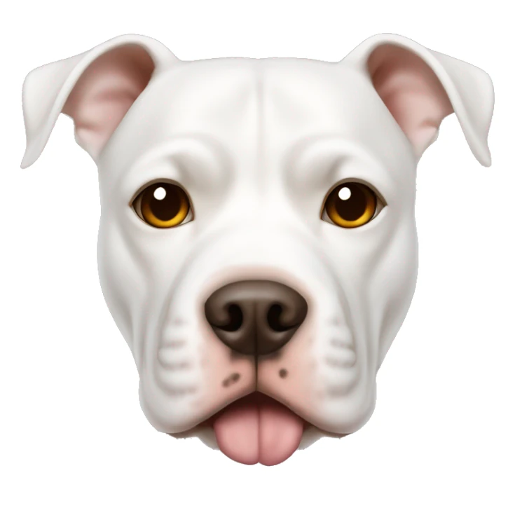 white pitbull dog with brown eyes and a brown ear sticker