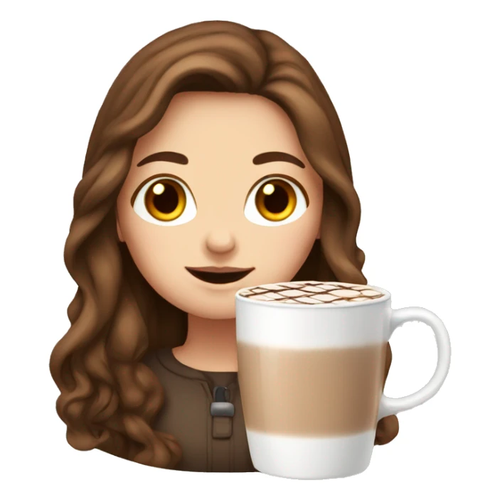 white girl with brown long hair and a hot chocolate sticker