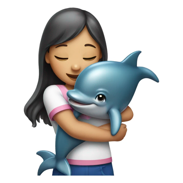 girl hugging dolphin sticker