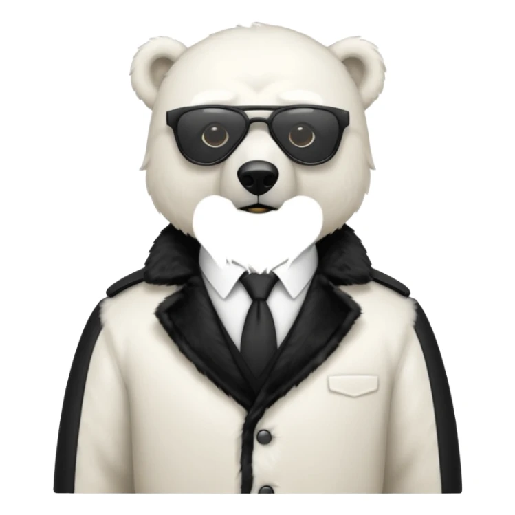 Make a humanoid polar bear with a secret agent outfit and dark black glasses sticker