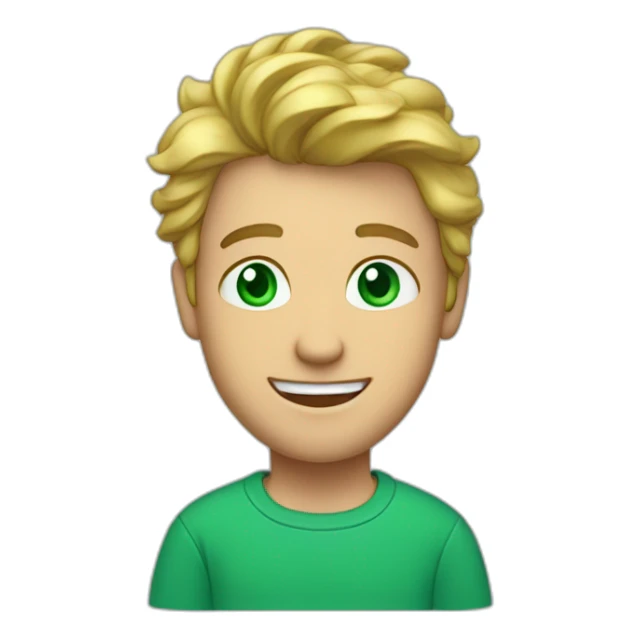 a man, green eyes, blue sweatshirt, green rubies on his head, waves hello sticker