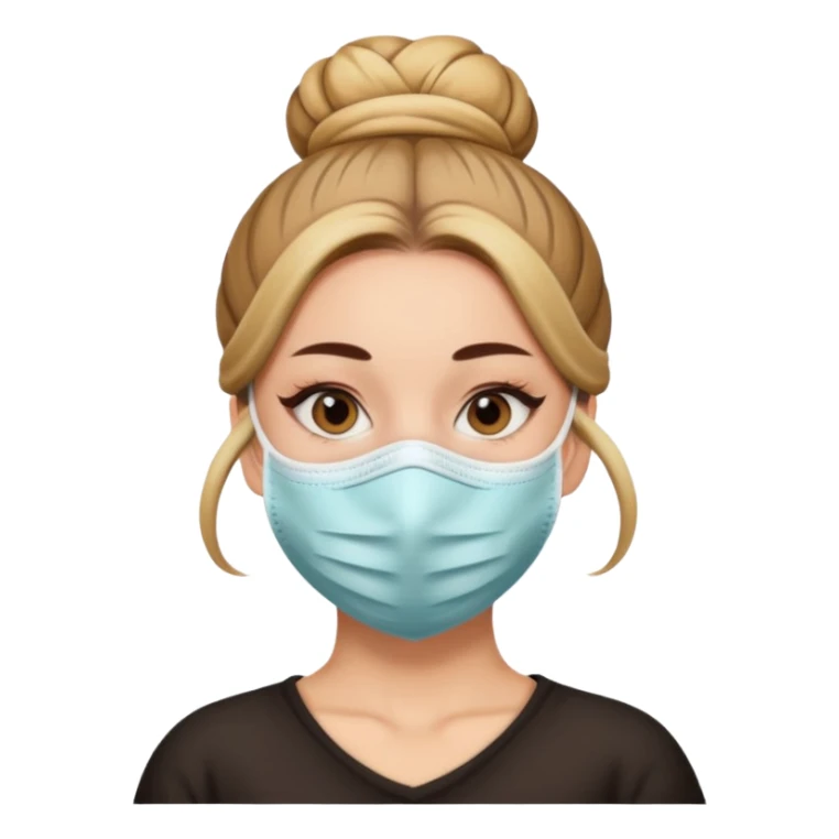 bun haired woman with covid mask sticker