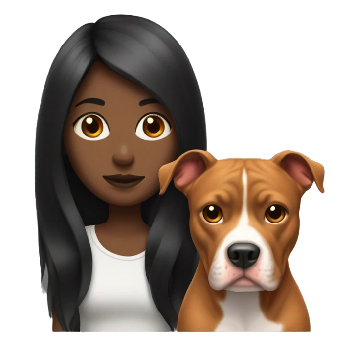 girl face with black long hair next to a red pitbull sticker