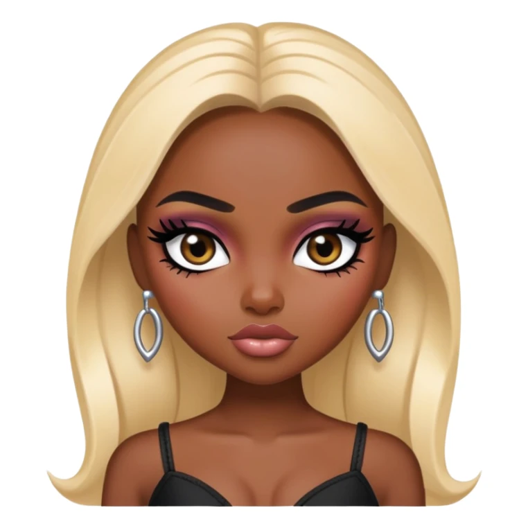pretty bratz baddie, black eyeliner, dark skin, black  eyes sticker