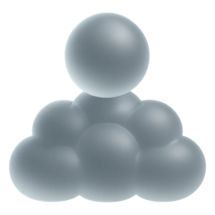 front view, person made of white convex clouds, shoulder up, matte glass style sticker