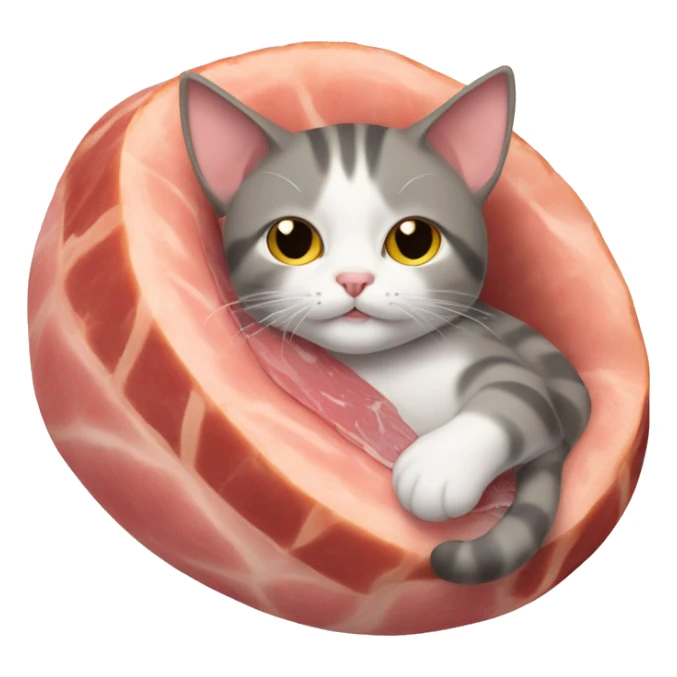 Cat laying down with a large ham on top of him sticker