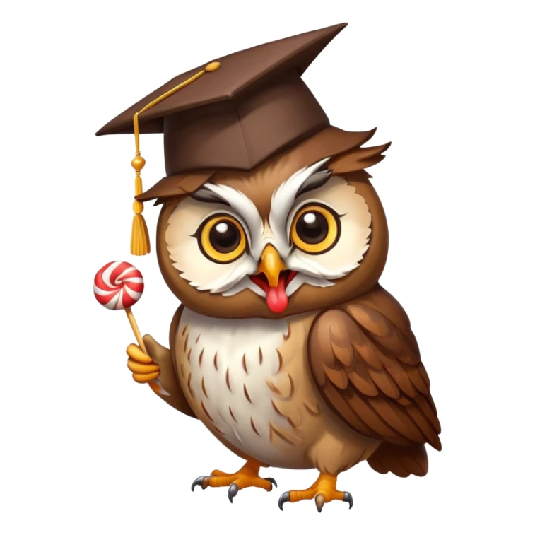 Owl in scholar cap Licking lollipop with tongue sticker