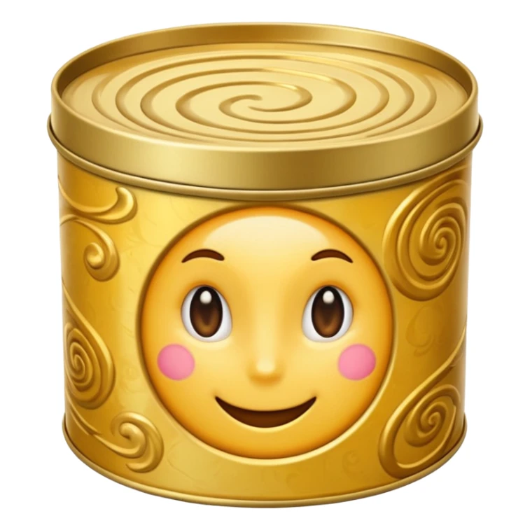 round metal tin, slightly open, with glossy golden wax inside, soft swirls on surface, no extras, soft lighting, subtle shadows, emoji scale sticker