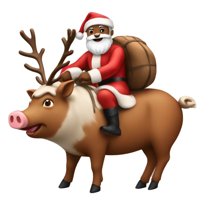 Brown Santa riding a reindeer pig sticker