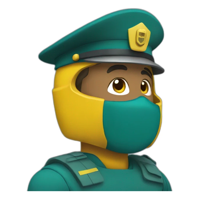 militar with a yellow helmet and teal clothes sticker