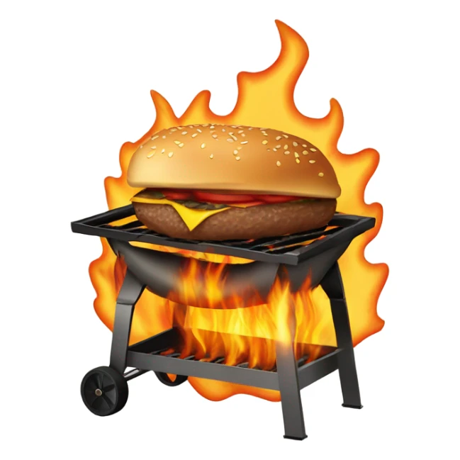 A BBQ that is on fire with a delicious hamburger on it. sticker