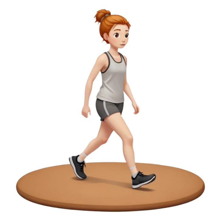 Ginger girl messy bun walking on walking pad brown gym outfit sticker