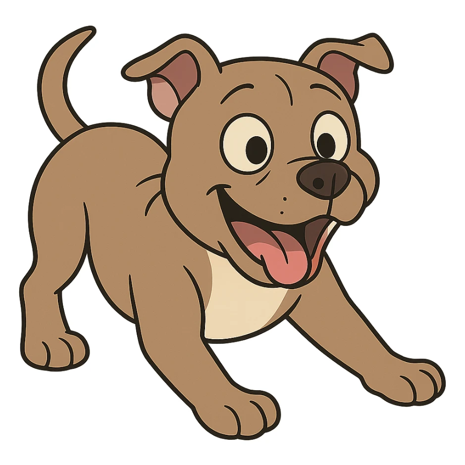 puppy pitbull playing, cartoon style, white background sticker