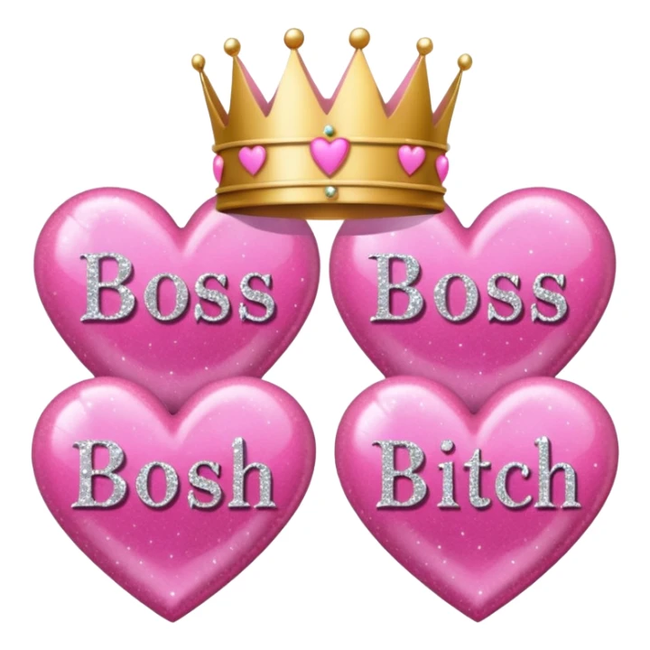 Pink Hearts and crowns with glitter and the words boss bitch sticker