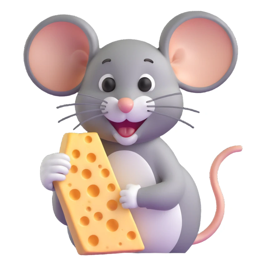 Jerry mouse from Tom and Jerry cartoon happily eating cheese sticker