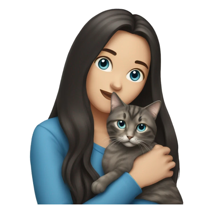 Woman with dark long hair and blue eyes holding a tabby cat  sticker