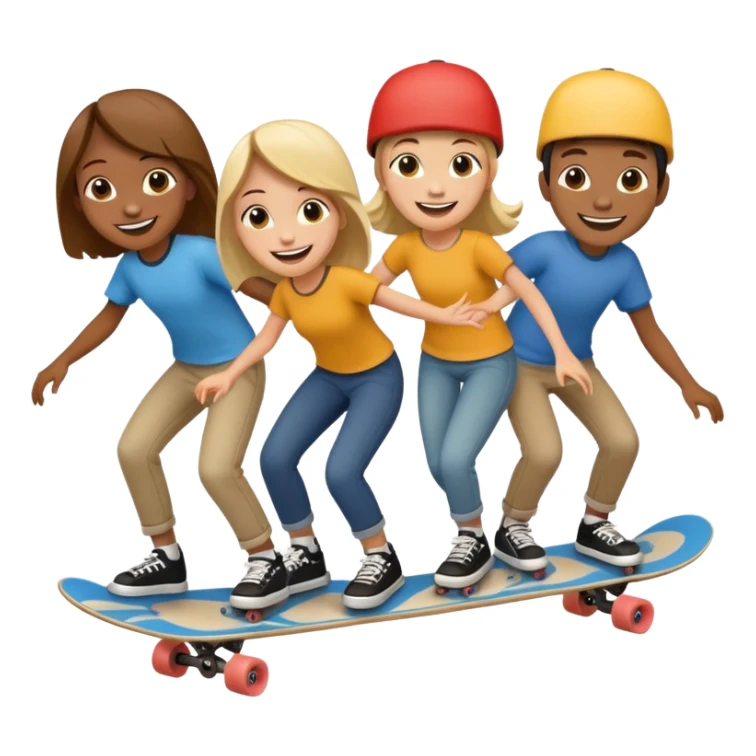 Four people no skin color on one long skateboard sticker