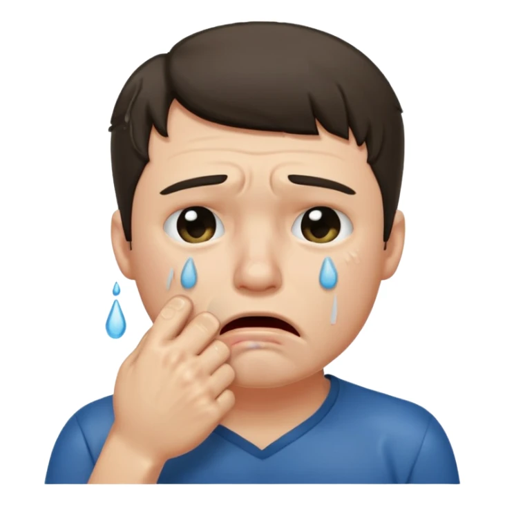 Crying man with his fist holding to his mouth sticker