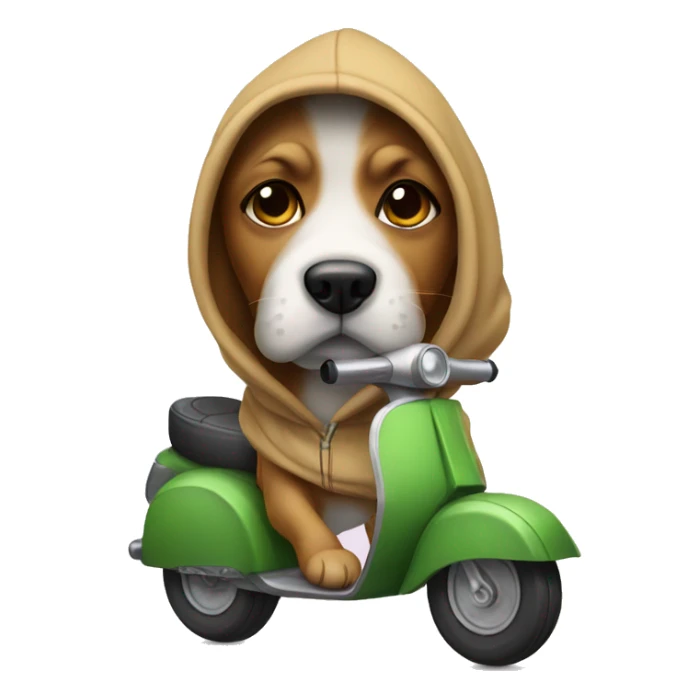 Dog wearing hoodie on scooter sticker