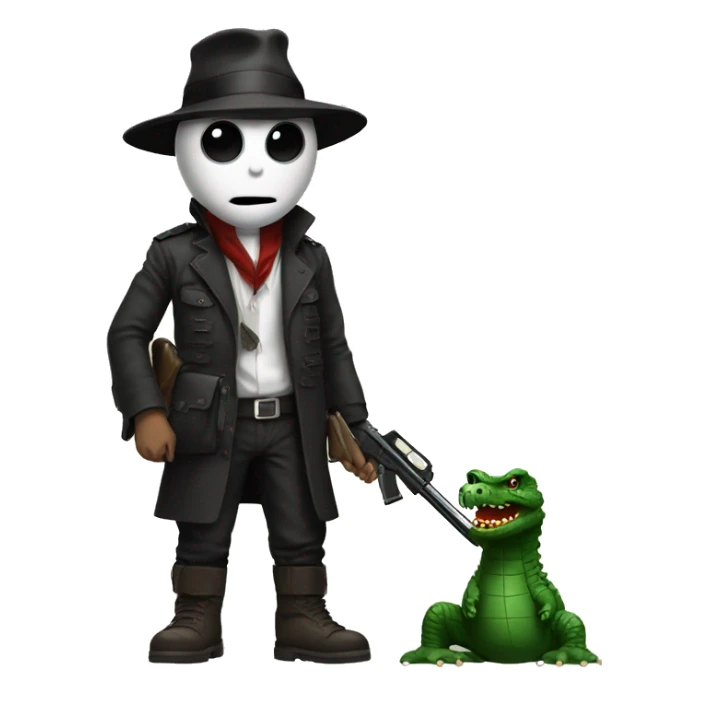 darkman with a rifle and pengiun feet with a crocodile t sticker