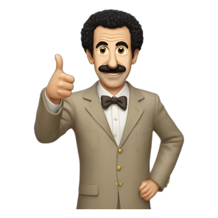 Borat very nice putting two thumbs up with five find on each hand sticker