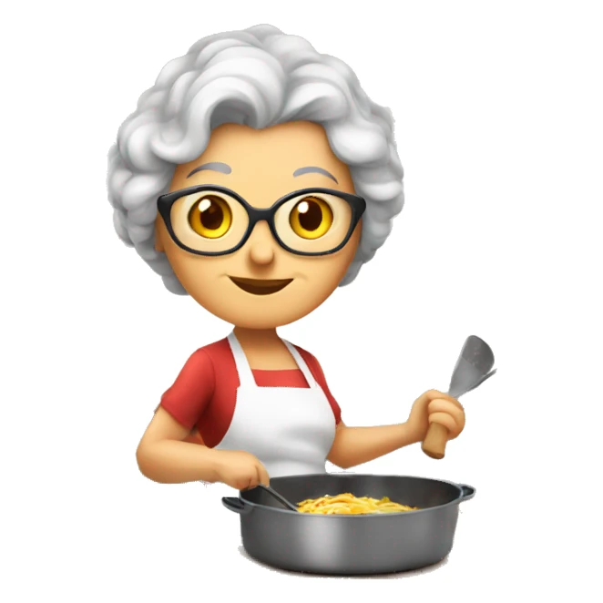 Cute cartoon Italian younger looking grandma cooking in kitchen sticker