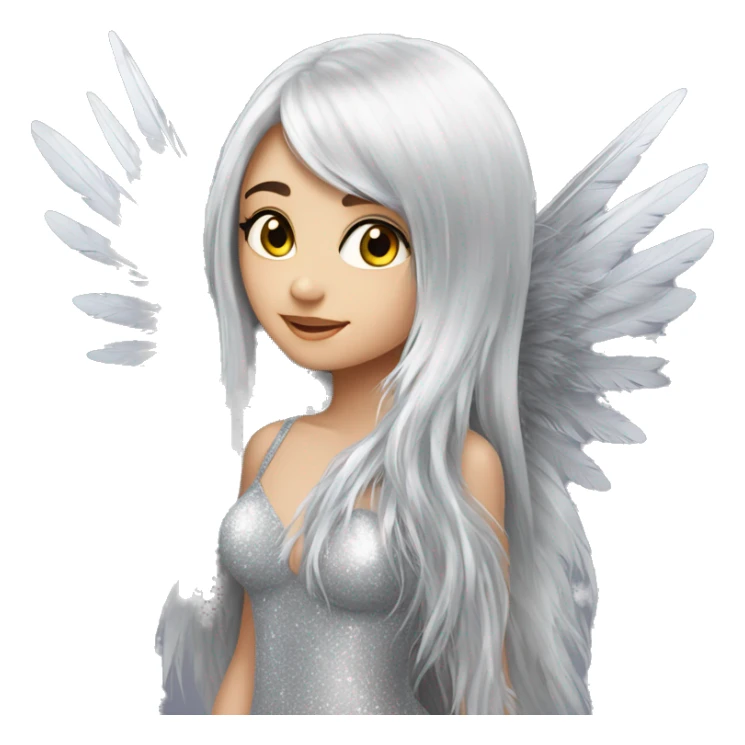 big wings, silver, feather, sparckly,Beautiful, fairy, long hair sticker