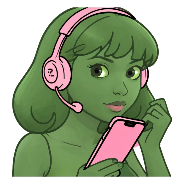 girl scrolling on pink phone sticker