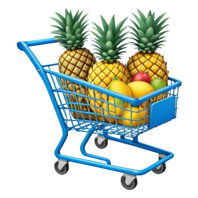 pineapples, mango and passion fruit in a blue Shopping cart  sticker