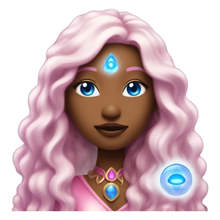 magical diva with pink andromedan skin long hair and blue eyes glowing third eye sticker