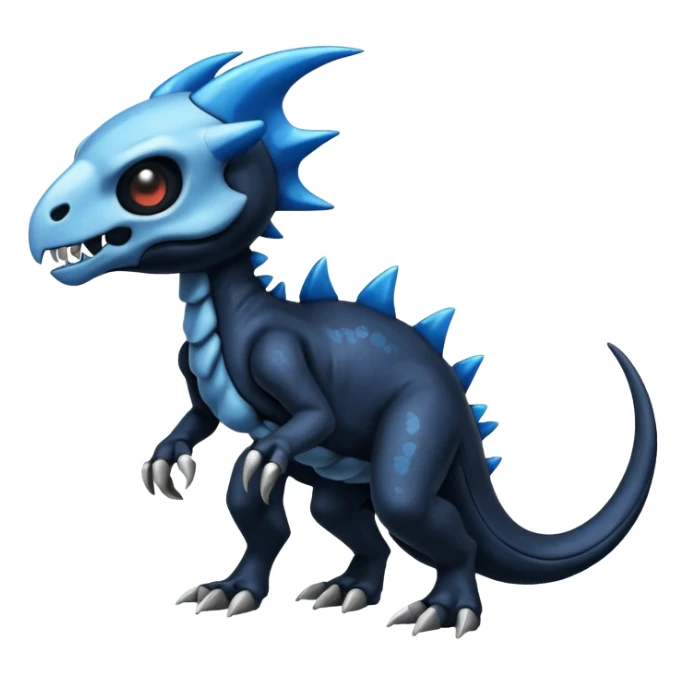 Shiny Dark Black And Blue Duskull-Cubone-Salandit-Fakémon-hybrid-creature (full body)  sticker