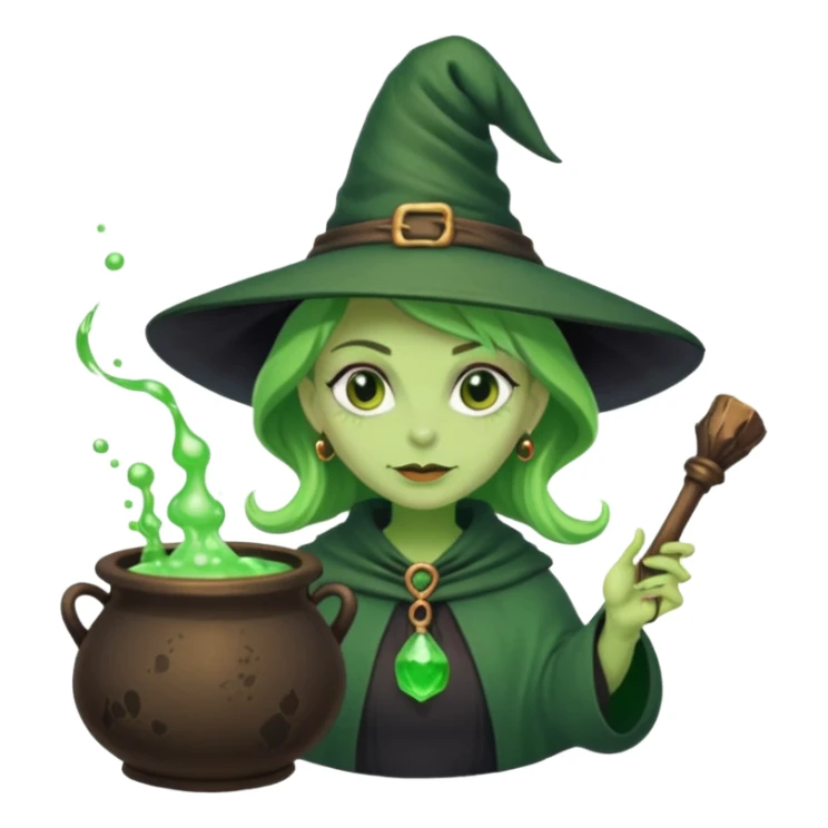 green witch cooking potion sticker
