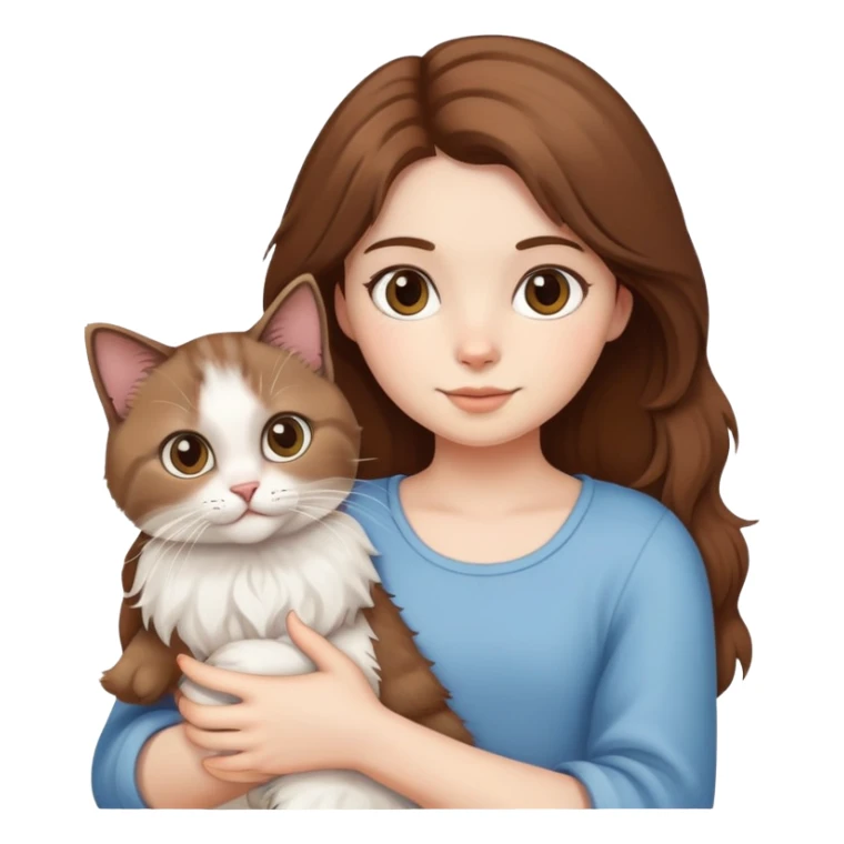 brown-haired girl holding a ragdoll cat sticker