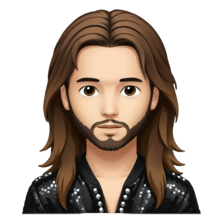 Tom Kaulitz with long brown hair, black sequin outfit  sticker