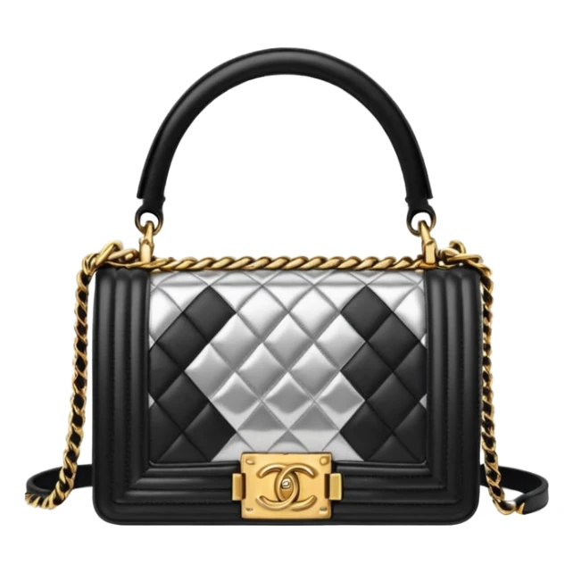 chanel le boy silver color bag gold hardware sticker