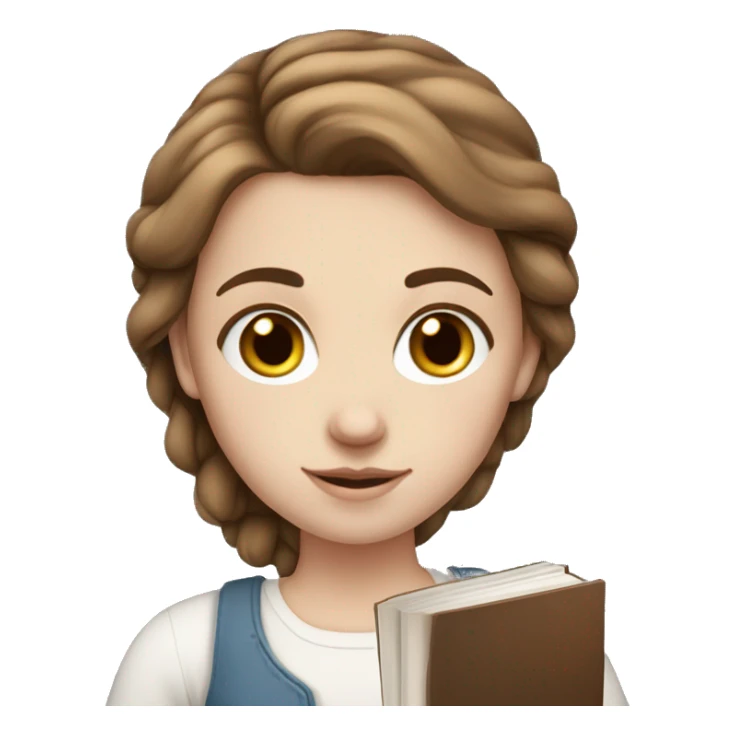 Russian white girl, blue eyes, middle brown-haired hair, book in hand  sticker
