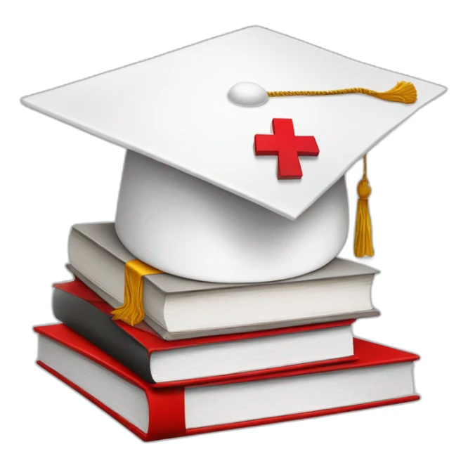 White Student cap with red medical cross On a stack of books sticker