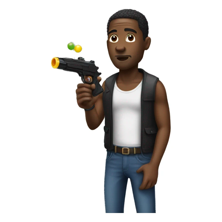 Black man with toy squirt shooter  sticker