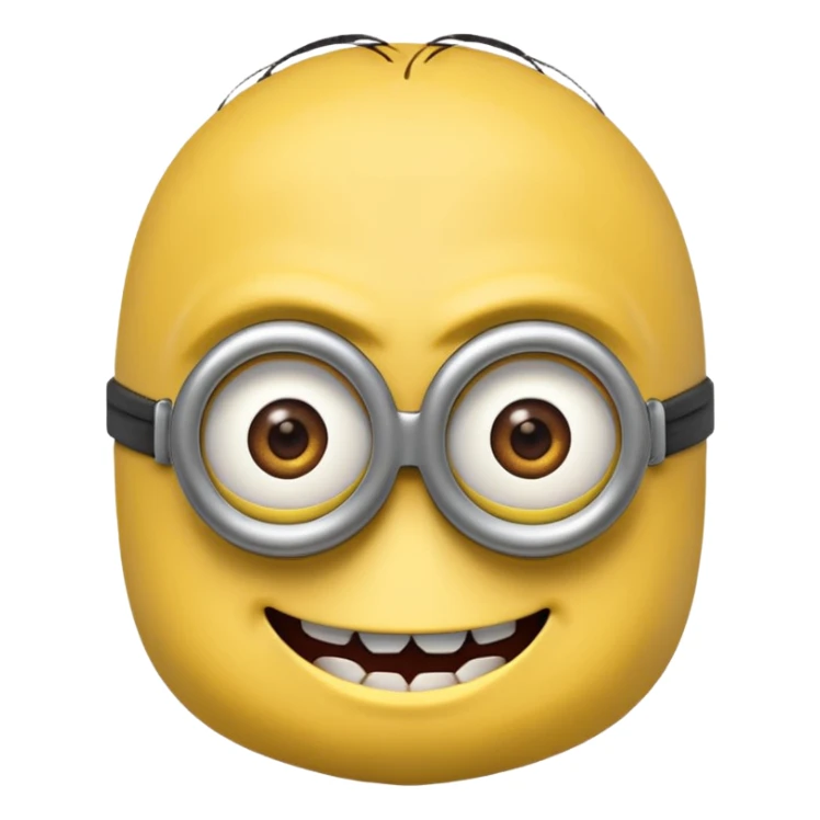 minion emoji close up, menacing smile, villainous expression sticker