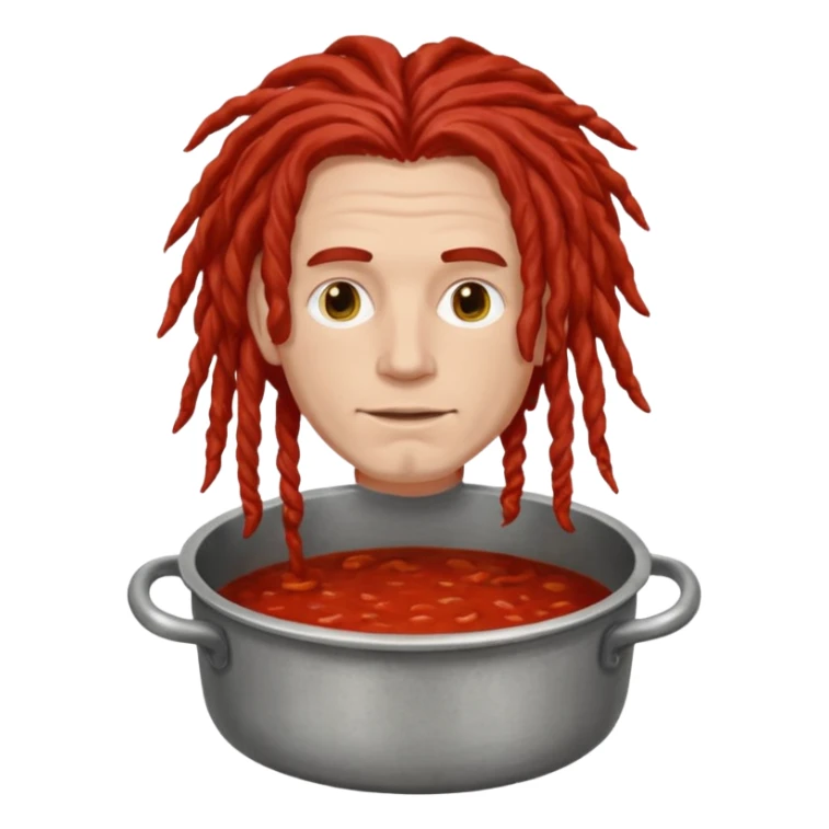 a white man with dreadlocks immersed in a pot of sauce sticker