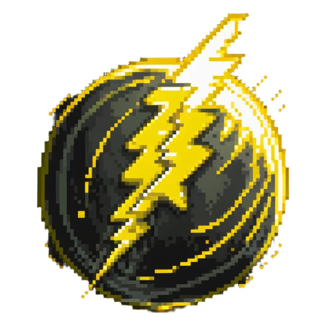 Glowing yellow orb with speed lines, color #eab308 with lighter glow, motion lines, lightning bolt symbol, dynamic energetic appearance, 32x32 pixels sticker