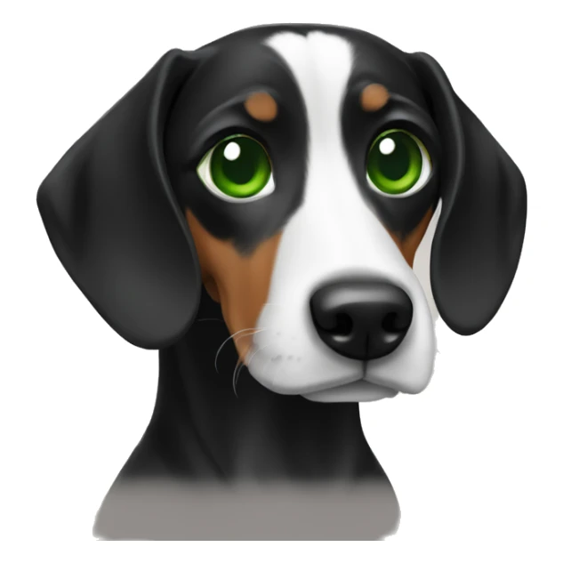 White Lebanese with green eyes holding a black dachshund sticker